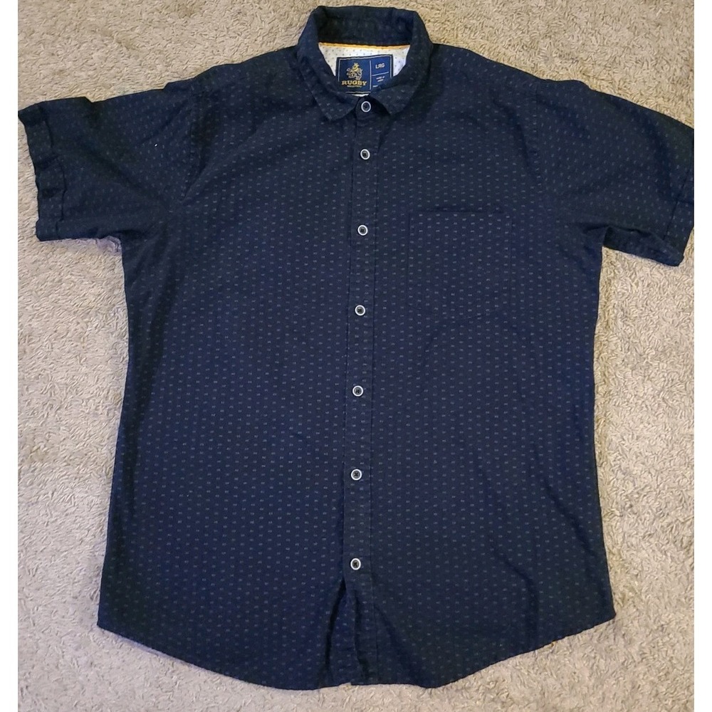 Rugby University Men's Large Stretch Geometric Button-Up Shirt Navy Blue